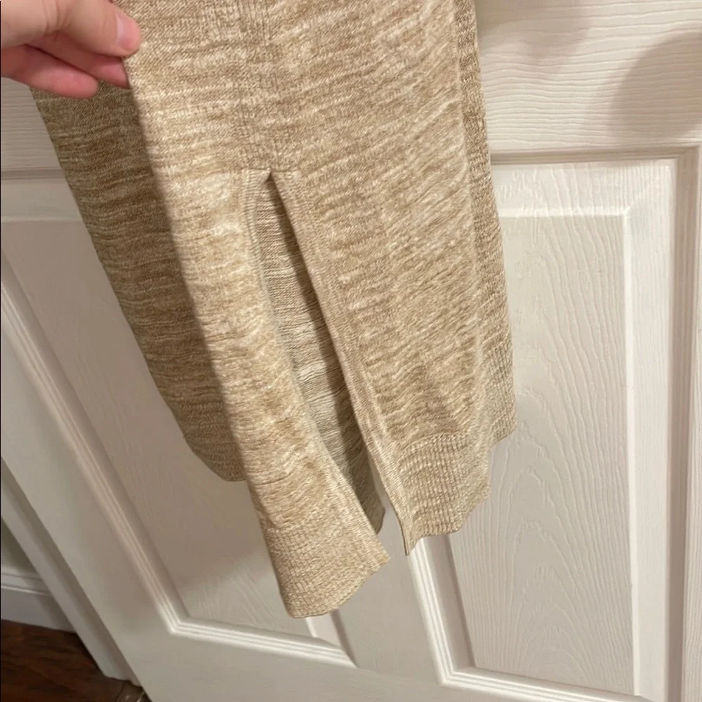 Talbots Long Open-Front Marled Beige Cardigan